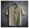 Camiseta de Lino Retro Trendy de Estilo Chino para Hombre, Delgada de Verano para Jóvenes, Estilo Casual Simple de Algodón y Lino, Ropa de Manga Corta para Hombre