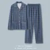 Pijama para hombre de manga larga, tipo algodón, nuevo estilo otoño/invierno, hecho de algodón, se puede usar como ropa exterior, diseño de frente abierto, adecuado para principios de primavera, conjunto de hombre, delgado