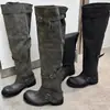 Botas Chuyuji de diseño de nicho estilo coreano para pantorrilla ancha, modelo nuevo primavera-verano 2026, punta redonda, caña alta, efecto adelgazante