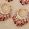 Brincos de Argola Luxuosos Europeus e Americanos Estilo Corte com Micro-Entalhes Coloridos em Forma de Gota com Franjas, Presilhas de Orelha Exclusivas de Luxo Leve Vintage