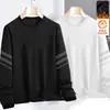 Camiseta de manga larga para hombre para otoño e invierno, marca de moda, corte holgado, forrada de forro polar, camiseta básica casual, sudadera con estampado de cuello redondo para estudiantes jóvenes