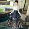 Hanfu Original para Mujer 2024 Nuevo Estilo Mejorado para Viajes Diarios, Nuevo Estilo Chino Estilo Nacional Falda Mamian con Patrón Floral Imitación Tejido en Oro Set