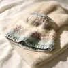 Pelúcia de pelo de coelho, listrado color-block, chapéu de pescador de tricô feito à mão para mulheres, outono e inverno, quente, novo, afina o rosto, chapéu bucket moderno