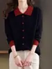 Top de punto con cuello Peter Pan para mujer, camisa de solapa para debajo de la ropa, nuevo estilo 2025, estilo extranjero, ropa interior, se puede usar por fuera, suéter de punto
