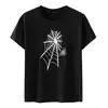 Verão 2023 Estação Independente Camiseta Feminina Solta estampa teia de aranha casual manga curta top feminino Gola Redonda