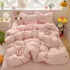 Conjunto de cama de algodão matelassê de quatro peças com capa de edredom estampada e lençol com elástico, estilo coreano, adequado para dormitórios estudantis, conjunto de cama de três peças