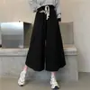 Calça Casual de Cintura Alta Feminina Verão Outono Fina 2022 Solta Preta de Perna Larga Calça Cropped Pequena