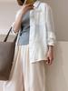 Camisa Blanca de Lino de Manga Larga para Mujer Verano Nuevo Estilo Coreano Lazy Elegante Suelta Casual Protección Solar Forro Chaqueta de Color Puro