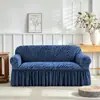 Capa de sofá azul estilo saia de verão no estilo ins, capa de sofá elástica anti-arranhão de gato para sala de estar no estilo dopamina