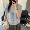 Cardigan de Punto Casual de Verano Nuevo, Único, de Cuello V, Manga Corta, Lyocell Tencel Lino, Lujo Ligero, Top para Mujer