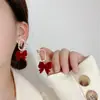 Pendientes Elegantes de Diseño de Nicho 2022 Nuevos Accesorios Decorativos para Mujer Pendientes de Lazo de Terciopelo Rojo Vino de Lujo Ligero