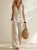 Suministro Exclusivo Transfronterizo 2026 de Ropa de Verano para Mujer Europea y Americana, Conjunto de Chaleco Abotonado, Cárdigan y Pantalones Largos de Color Sólido Casual Estilo Vacacional