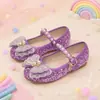 Sapatos de Princesa Brilhantes com Solado Macio para Meninas, para Fantasia, Aniversário e Apresentações, Sapatos de Couro com Bico Redondo, Borboleta de Pérola