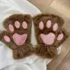 Luvas Garra de Gato Pelúcia Meio Dedo Pata de Urso Luvas sem Dedos Fofas Femininas Veludo Grosso Luvas Halter de Veludo Luvas Quentes de Desenho Animado