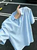Camisa Polo de Linho de Manga Curta Estilo Old Money para Homens, Camiseta Casual Fina de Verão para Meninos, Top Tendência de Algodão e Linho para Adolescentes