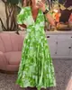 Novo Vestido Floral Elástico com Decote V Estilo Fada Plus Size para Férias na Praia, Vestido Longo Soltinho de Praia 2024