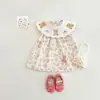 Vestido de Verano para Bebé Niña de Algodón Puro con Bordado de Oso en la Solapa y Estampado de Dibujos Animados Vestido Lindo para Niños Pequeños y Medianos