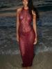 Vestido Europeo y Americano de Cuello Redondo con Lentejuelas Estilo Festivo 2025 Sin Mangas Cuello Redondo con Cordones Grande Descote en la Espalda Vestido Sexy