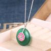 Collar de estilo étnico en plata s925 con incrustaciones de esmalte y flor de cerezo, colgante con hebilla de seguridad de jade hetiano natural