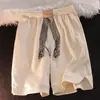 Calça Casual Masculina Lisa Verão Estilo Harajuku Calça de Cinco Pontos Moda Jovem Tendência Perna Reta Calça Esportiva Moda Tendência Marca Algodão