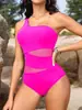 Trajes de baño 2025 Estilo Europeo y Americano Dos Piezas Ajustados Nuevo Color Sólido Traje de Baño de una Pieza Bikini para Mujeres en Stock