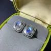 Aretes de plata de ley con incrustaciones de piedra lunar azul natural para mujer parte superior súper excelentes parte inferior de plata de ley hipoalergénicos sin decoloración