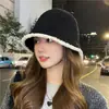 Sombrero de Pescador de Punto Cálido de Gran Circunferencia con Protección para los Oídos para Otoño e Invierno Estilo Japonés Color Sólido Versátil para Mujer Hace que la Cara se Vea Más Pequeña Sombrero Cubo