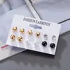 XP17 Pendientes geométricos dorados vintage para mujer, conjunto de pendientes redondos de perlas de moda