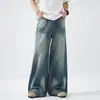 Ropa de Hombre Shanggu Primavera y Otoño Jeans Lavados de Color Degradado Hombres Sueltos Estilo Americano Rasgados Ojo de Gato Pantalones Largos hasta el Suelo