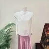 Zhi LiNova Blusa Jacquard Vazada de Manga Estilo Chinês 2026 Verão Nova Cor Sólida Versátil Estilo Nacional Top com Gola Alta