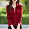Cardigan de Punto Fino con Cuello Alto y Cremallera Doble, Bolsillo Falso con Solapa, Pantalones, Chaqueta de Diamantes para Mujer, Novedad Otoño Temprano 2025
