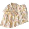 Pijama de urso florido rosa-laranja japonês plus size feminino manga curta primavera e verão conjunto fofo de três peças fabricantes transfronteiriços