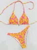 Traje de Playa 2025 para Mujer Trajes de Baño Bikini Sexy con Cuello Halter y Cordones Estilo Estampado