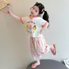 Traje de Manga Corta para Niña 2026 Nueva Ropa de Verano Ropa Casual para Niños Pantalones Finos Anti-Mosquitos para Bebé Conjunto de Dos Piezas Verano