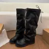 Nuevas botas largas de tacón grueso para aumentar la altura para mujer, botas de caballero, botas vintage, estilo verano Lad 2026, versátiles para personas bajitas