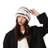 Sombrero de felpa a rayas japonés de otoño e invierno para mujer, imitación de piel de conejo, cálido, de lana, estilo coreano, circunferencia de cabeza grande, sombrero peludo, moda