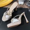 Nuevo Modelo 2026: Sandalias Elegantes y Deslumbrantes con Lazo y Pedrería en Tacón Fino, Plataforma Impermeable Color Nude de Tacón Alto para Mujer, Para Uso Exterior en Verano