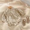Ins Nueva Llegada Ropa de Primavera y Otoño para Bebés Niñas Floral Floral Cuello Orejas Mameluco para Bebés y Niños Pequeños Manga Larga Traje Triangular para Gatear