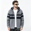 Cárdigan de punto grueso con capucha forrado de forro polar para hombre, otoño e invierno, con cremallera, chaqueta suéter cálida, talla grande, chaqueta casual forrada de forro polar