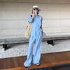 Verano Mujer 2025 Nuevo Luz Sal Madura Pequeño Estilo Chanel Elegante Casual Camisa Azul Pantalones de Pierna Ancha Traje de Dos Piezas