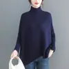 Suéter tejido de manga murciélago irregular transfronterizo para mujer, cárdigan holgado, top para mujer, camiseta básica de cuello alto para otoño e invierno