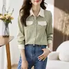 Toma Real de Ropa Femenina de Comercio Exterior: Elegante Casual Otoño Nueva Moda Femenina Camisa de Gasa con Cuello, Cárdigan, Camisa, Camisa Básica