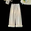 Pantalones Casuales de Pana Marrón para Mujer, Pantalones Deportivos Rectos Sueltos de Otoño e Invierno, Nuevo Estilo 2025, Forrados de Felpa, Engrosados, Pantalones de Algodón Cálidos