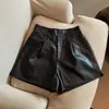 Pantalones de Cuero PU Spice Girls Color Sólido Shorts Casuales para Mujer 2024 Nuevos de Cintura Alta Adelgazantes Pantalones de Bota para Otoño e Invierno