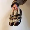 Edición Lan Gui~Zapatos Cálidos y Peludos con Forro de Lana y Hebilla, Zapatos Mary Jane, Zapatos Planos de Punta Redonda, Zapatos Pequeños de Cuero con Correa Única