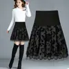Nueva Falda de Longitud Media para Primavera y Verano para Mujer Antideslumbrante Elástica de Cintura Alta Talla Grande Aspecto Delgado Falda Floral Falda Plisada con Fruncido
