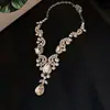 Conjunto de Collar y Pendientes de Borla con Gota de Agua de Pedrería Super Brillante Estilo Corte Francés, Accesorios para Vestido de Lujo Ligero de Alta Resistencia, Artículo de Venta Caliente