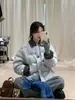 Jaqueta de Penas com Gola de Lã em Cor Contrastante Feminina Curta de Inverno Nova Estilo Coreano Pequena Casual Solta Jaqueta Pão