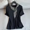 2026 nuevo estilo de manga corta, amigable con la piel, imitación de dos piezas, estampado de leopardo, cuello de corbata, camiseta, top base, venta al por mayor H07BT26903