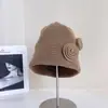 Gorro de Lana Tejido Hecho a Mano con Flor Tridimensional para Mujer en Otoño, Nuevo Gorro de Punto Cálido y para el Frío, Elegante y Moderno